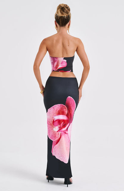 Allegra Maxi Skirt - Black Floral Print