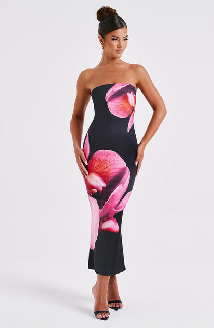 Allegra Midi-jurk - Zwarte bloemenprint