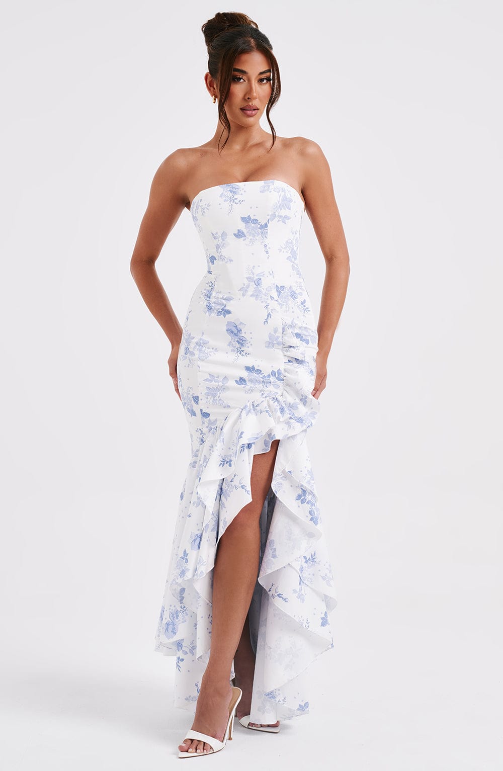 Angelina maxi-jurk - blauwe bloemenprint