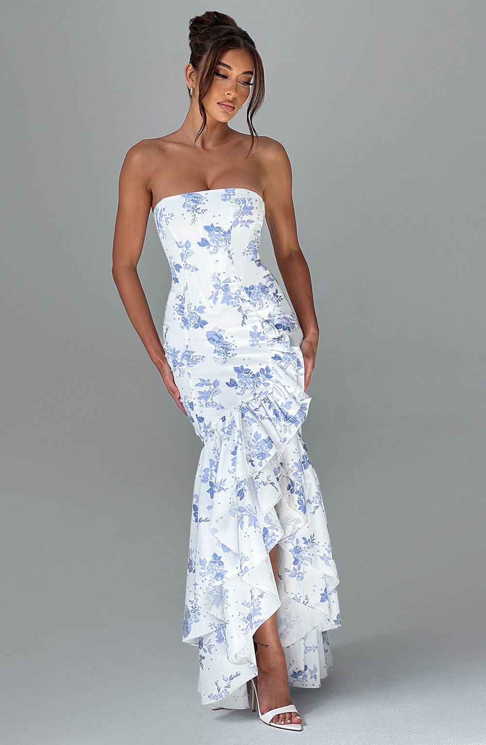 Angelina maxi-jurk - blauwe bloemenprint