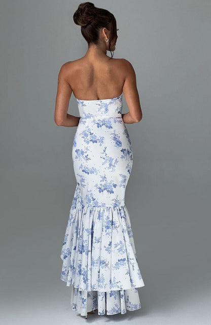 Angelina maxi-jurk - blauwe bloemenprint