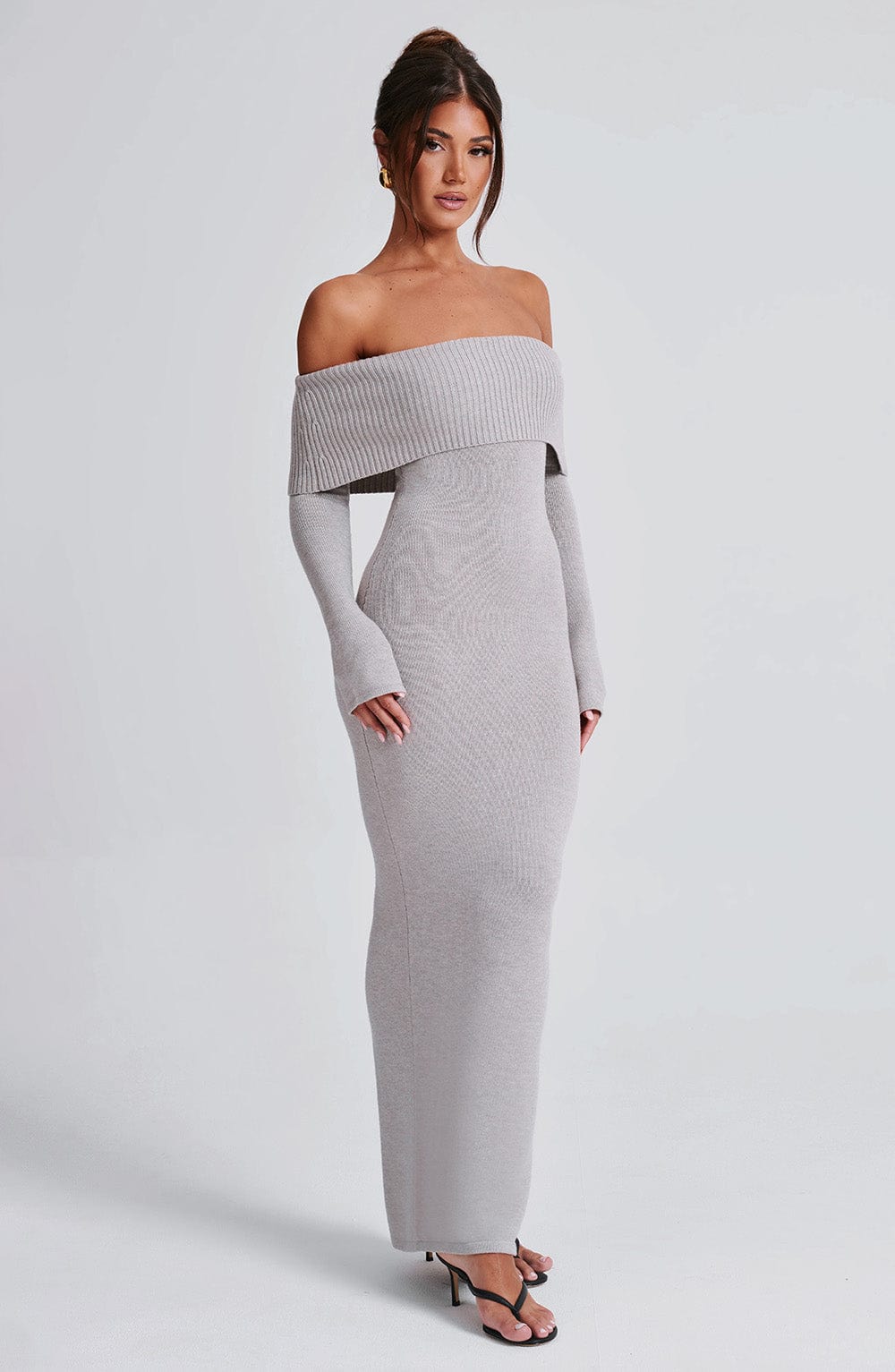 Beverley Knit Maxi Dress - Light Grey Marl