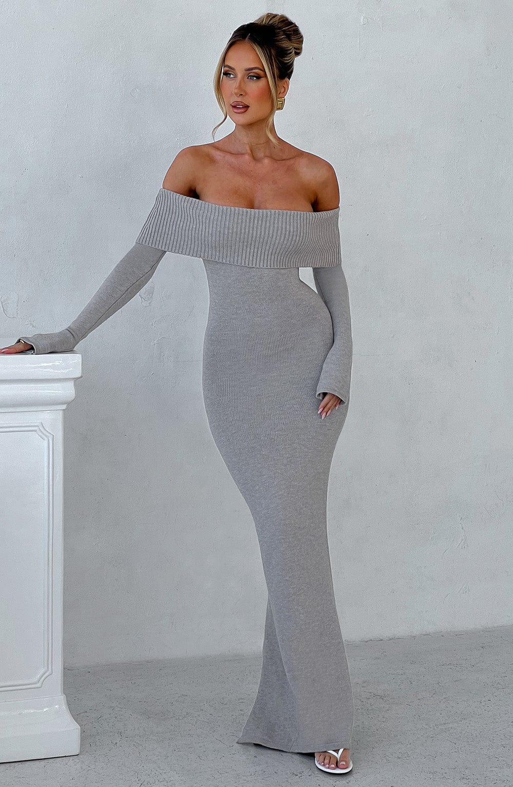 Beverley Knit Maxi Dress - Light Grey Marl