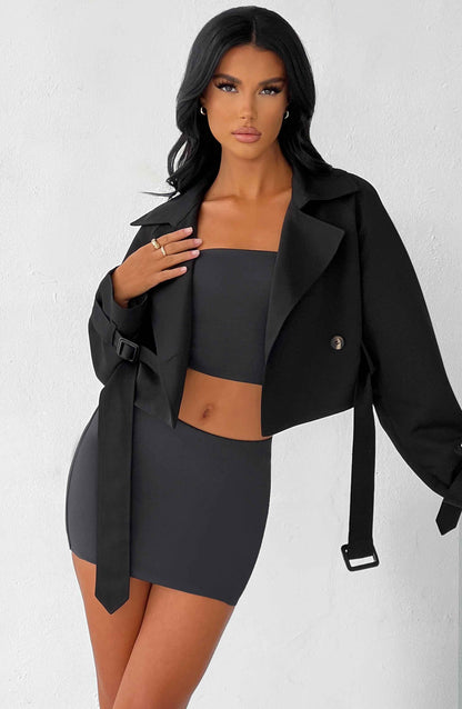 Caprice cropped trenchcoat - zwart