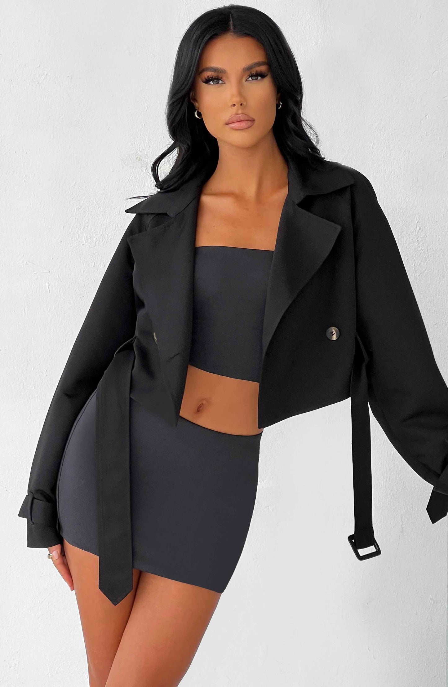 Caprice cropped trenchcoat - zwart