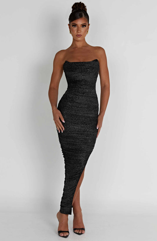 Demi maxi-jurk - zwarte glitter