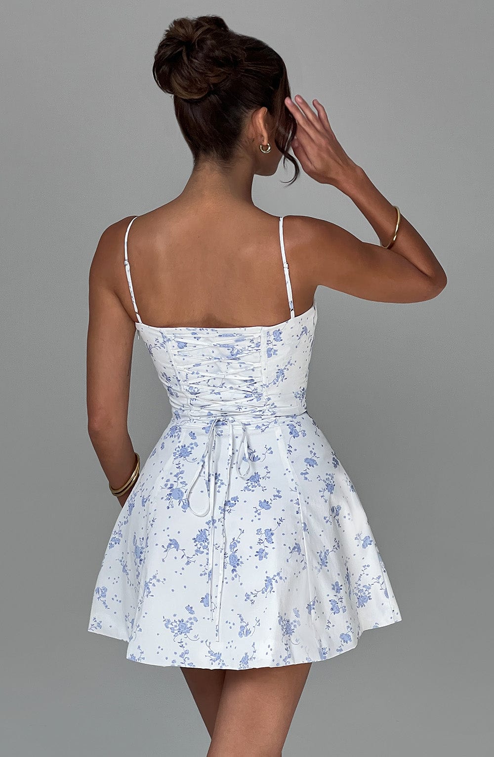 Lacey Mini Dress - Blue Ditsy Print