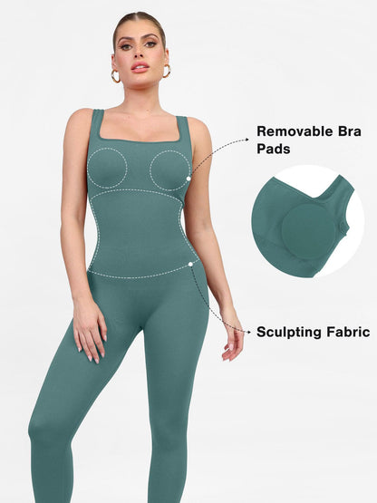 Seamless Square Neck One Piece Workout Jumpsuit Or Romper