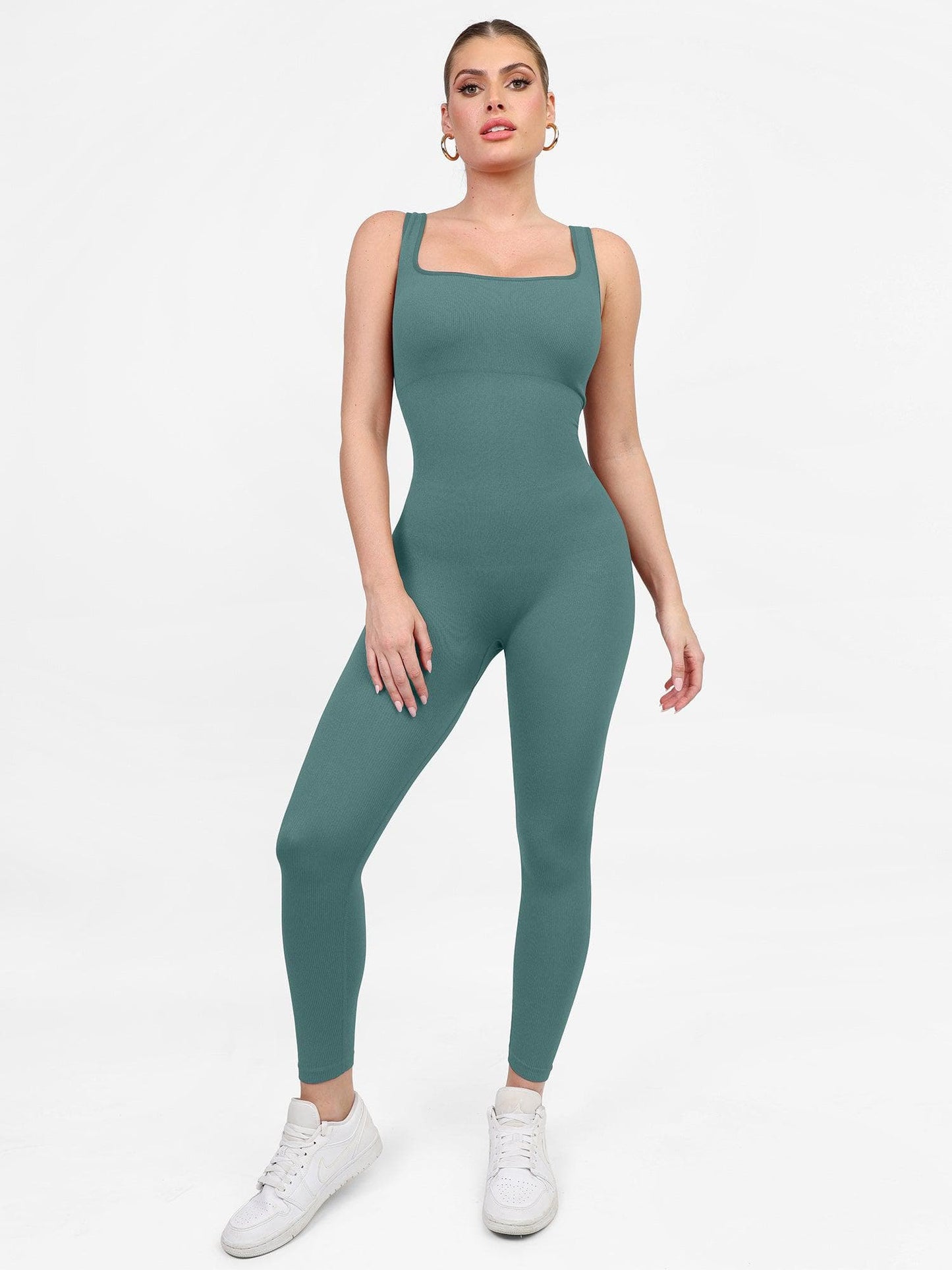 Seamless Square Neck One Piece Workout Jumpsuit Or Romper