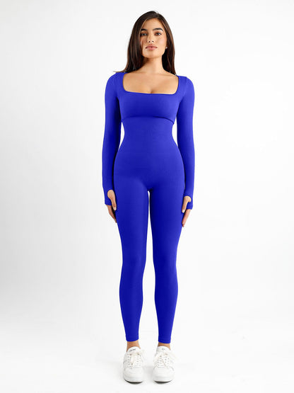 The Shapewear Jumpsuit Seamless Thumb Hole Square Neck Long Sleeve