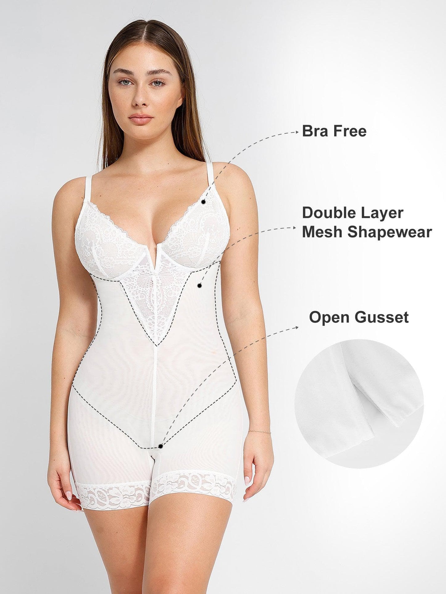 The Shapewear Bodysuits Lace Deep-V Neck Tummy Control Shorts