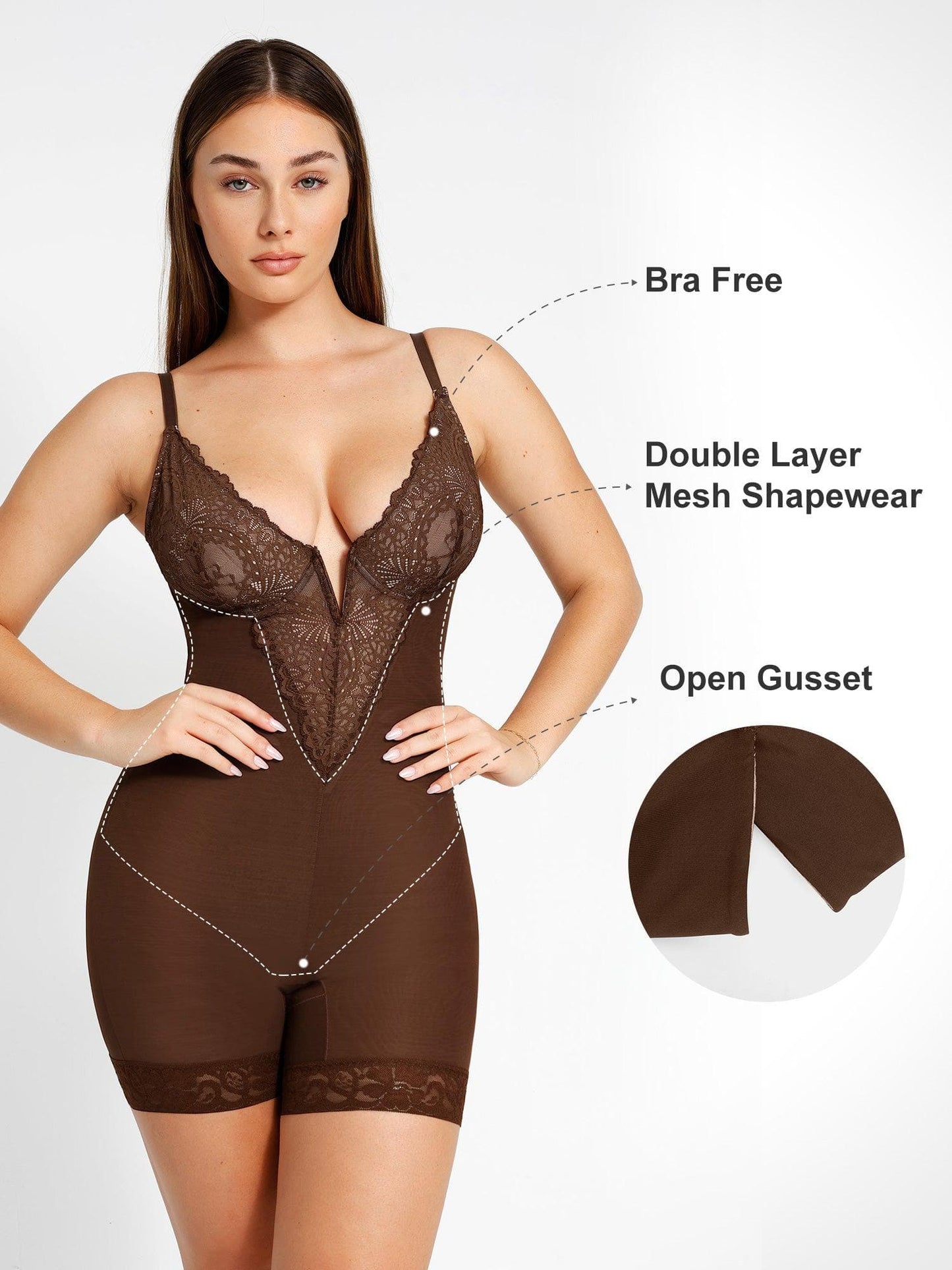 The Shapewear Bodysuits Lace Deep-V Neck Tummy Control Shorts