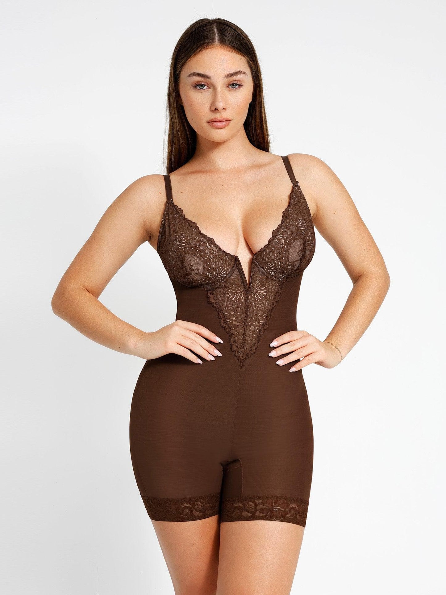 The Shapewear Bodysuits Lace Deep-V Neck Tummy Control Shorts