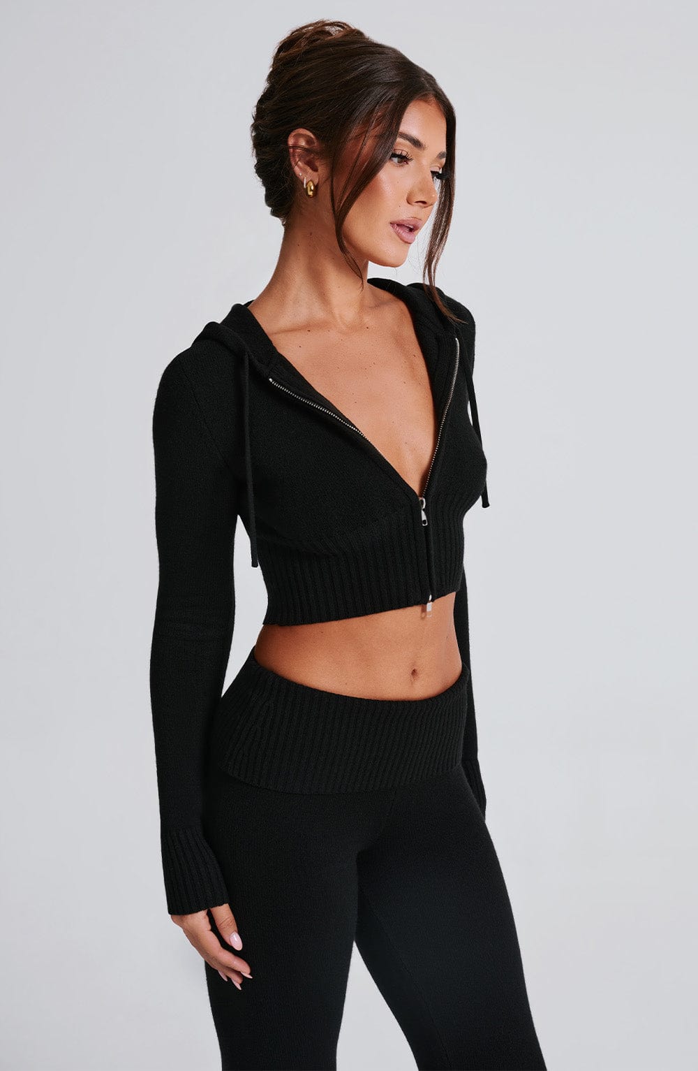 Portia Gebreide Hoodie - Zwart