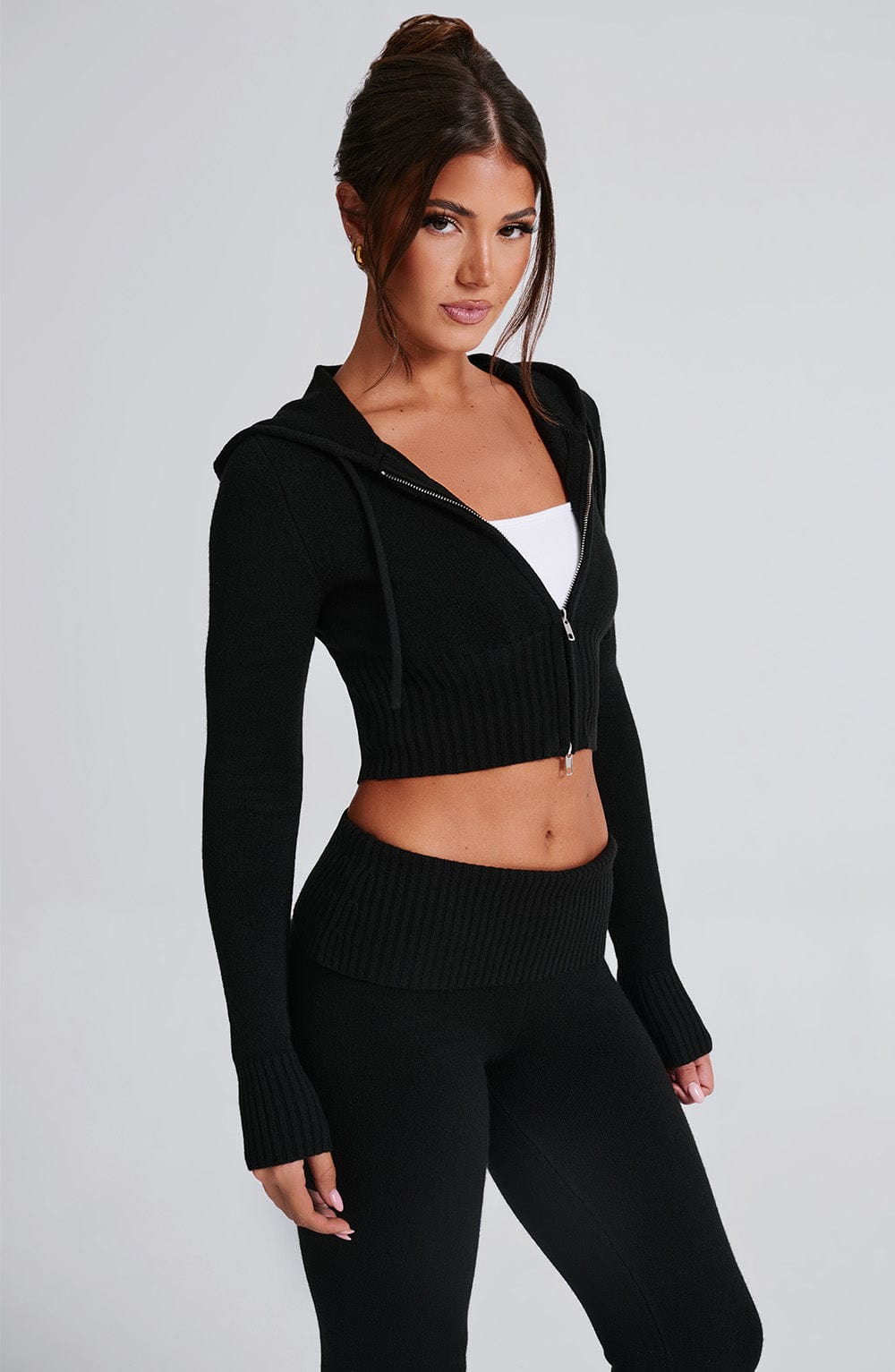 Portia Gebreide Hoodie - Zwart