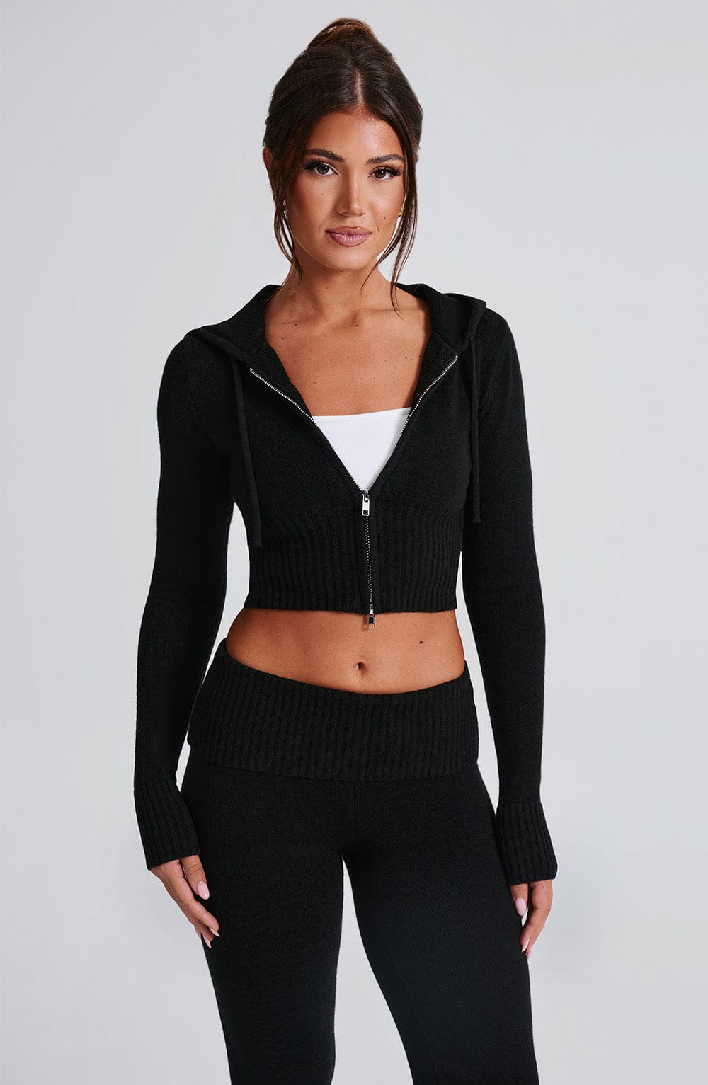 Portia Gebreide Hoodie - Zwart