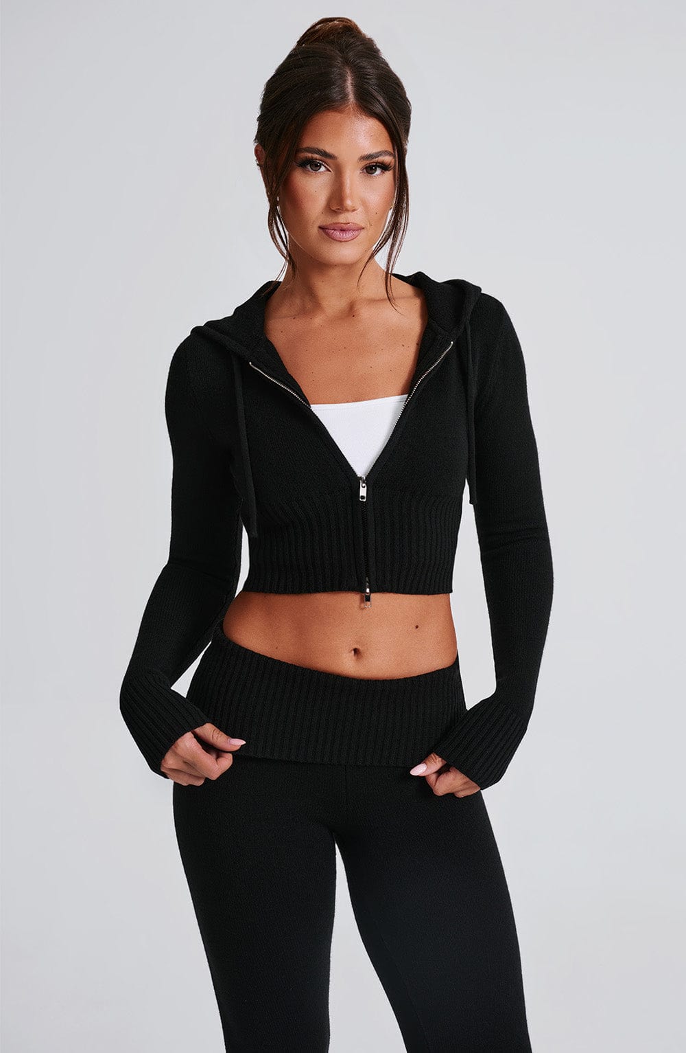 Portia Gebreide Hoodie - Zwart