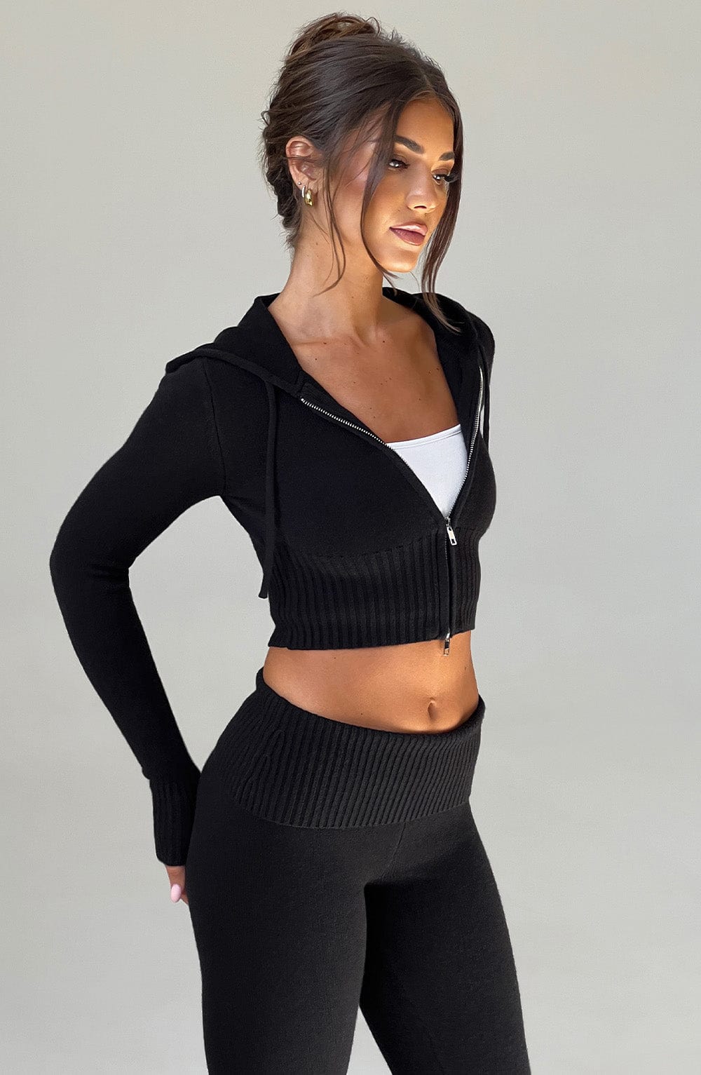 Portia Gebreide Hoodie - Zwart