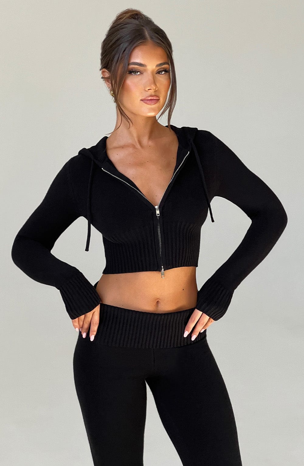 Portia Gebreide Hoodie - Zwart