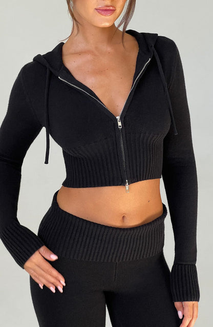 Portia Gebreide Hoodie - Zwart