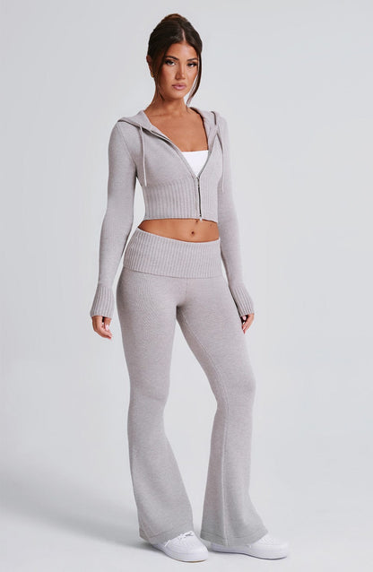 Portia Knit Hoodie - Light Grey Marl