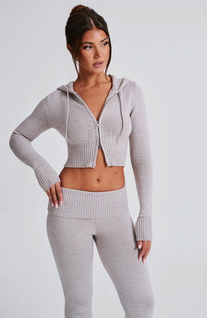 Portia Knit Hoodie - Light Grey Marl