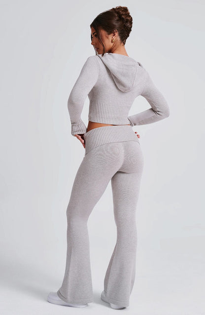 Portia Knit Hoodie - Light Grey Marl