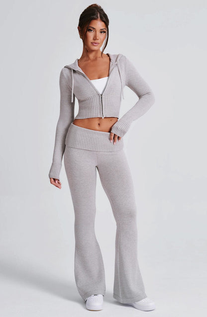 Portia Knit Hoodie - Light Grey Marl