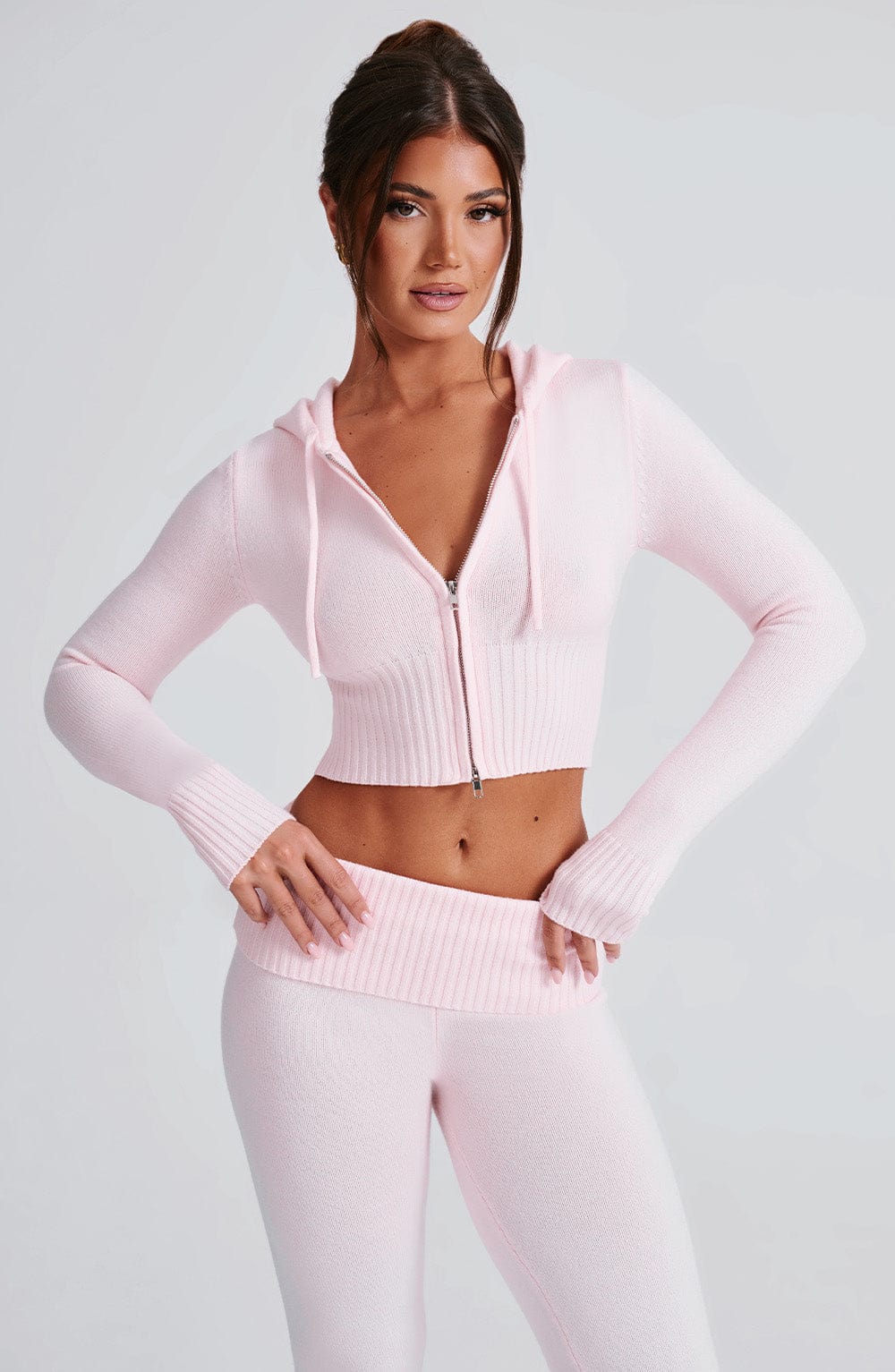 Portia gebreide hoodie - roze