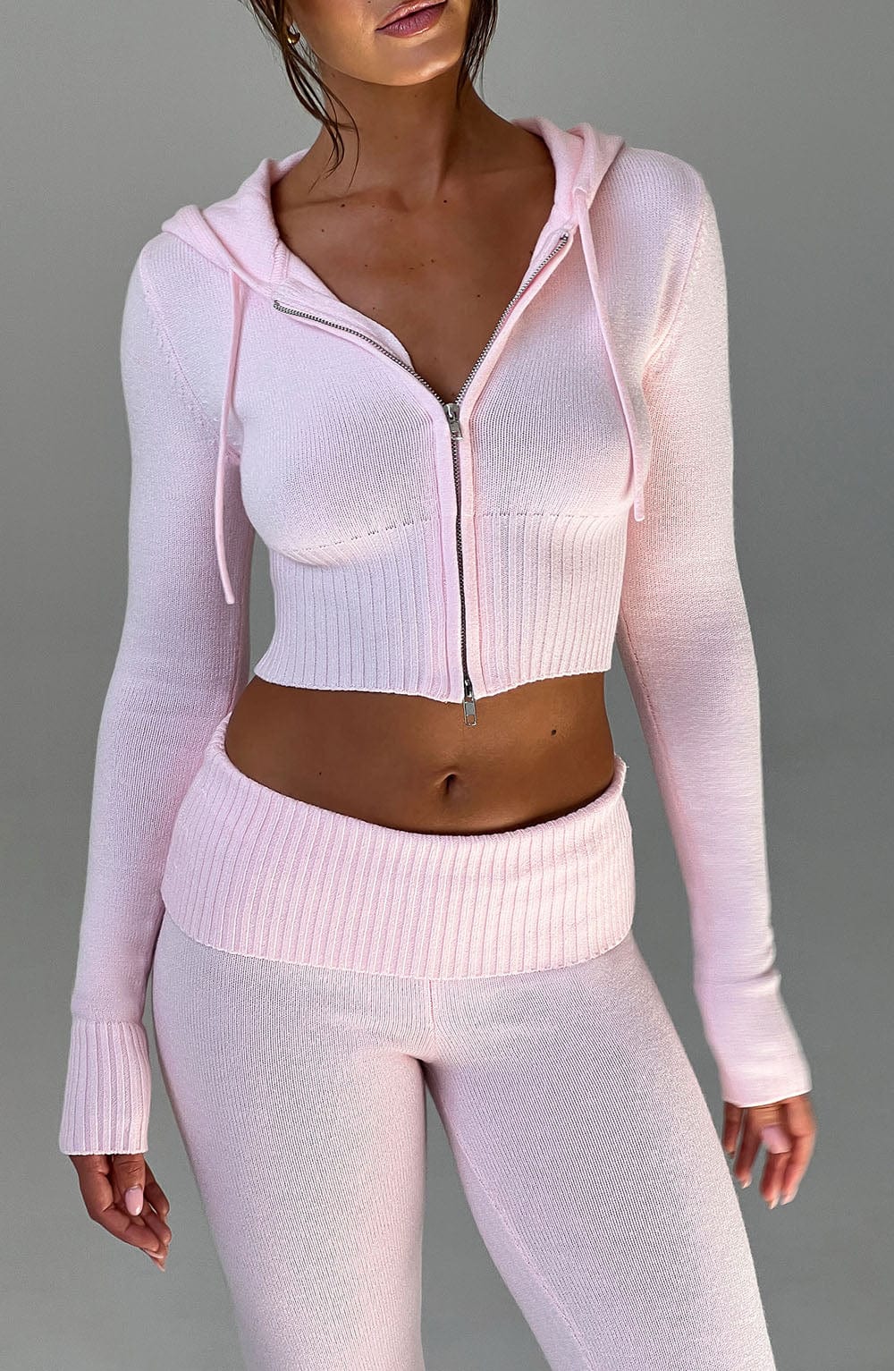 Portia gebreide hoodie - roze