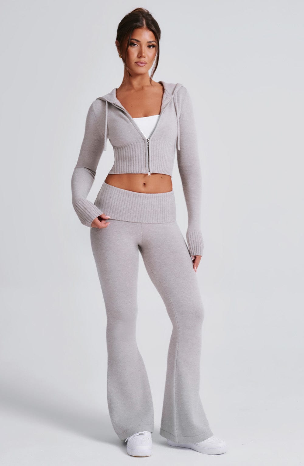 Portia Knit Pants - Light Grey Marl