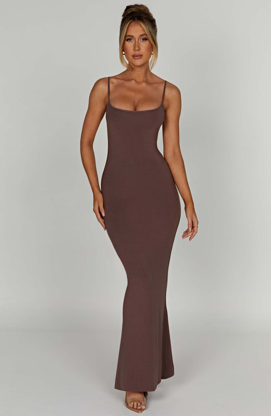 Saskia Maxi Jurk - Chocolade